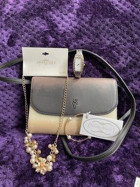 Simply Vera , Pearl & Gold Necklace,Blessing Bracelet,Watch New Batteries
